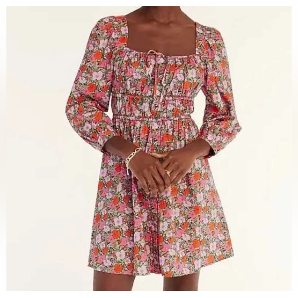 J. Crew Cinched-Waist Organic Cotton Dress Floral Liberty Meadow Song 12 NWOT - Picture 2 of 13
